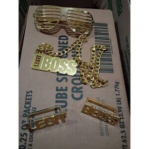 WWE WRESTLING SASHA BANKS LEGIT BOSS GOLD METAL NECKLACE, GLASSES, RINGS-0555